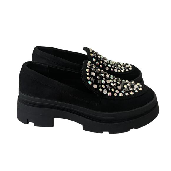 Steve Madden JLoosy Girls Size 1 Black Stars Studded Loafers - Picture 1 of 12